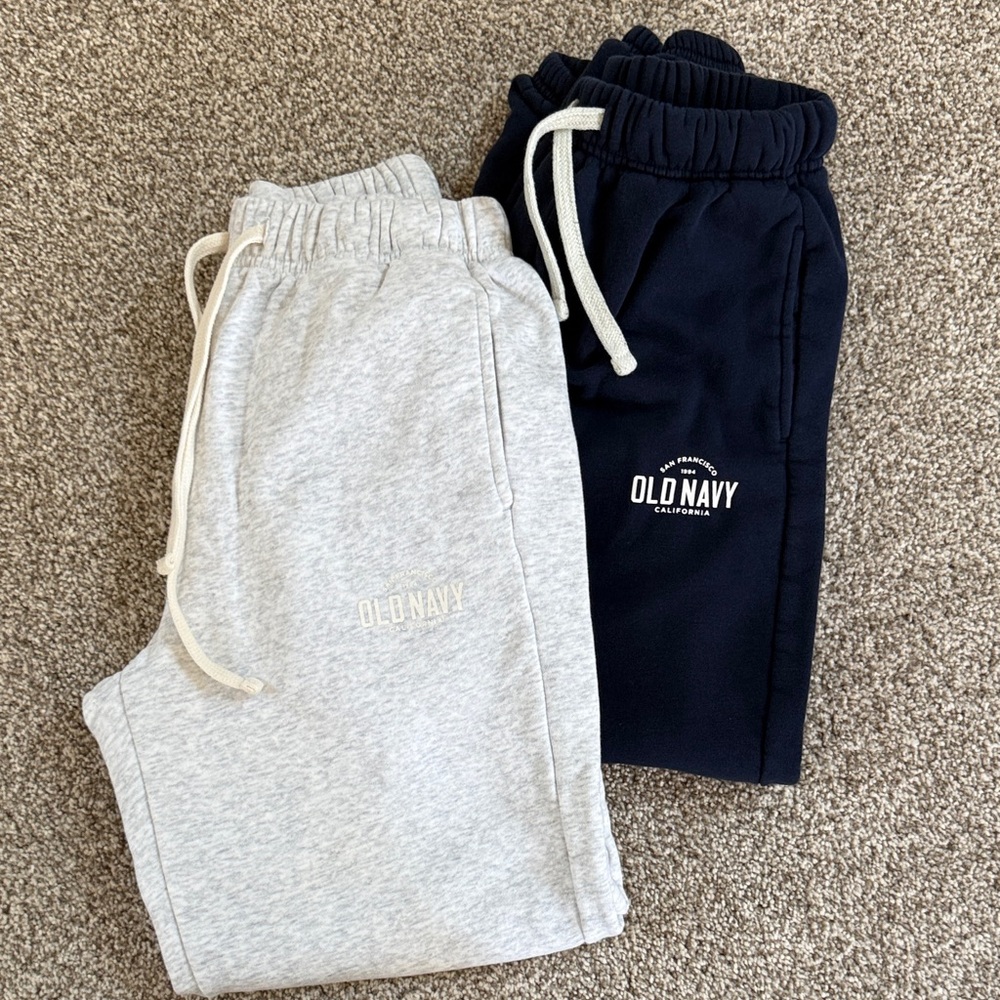 2 PAIR   Old Navy Logo high waisted Joggers - Navy and light gray heather